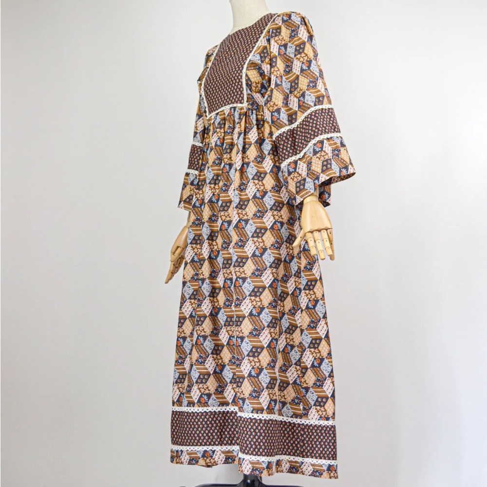 Vintage Toung Innocent by Arpeja Patchwork Calico Maxi Dresses Women Size 7